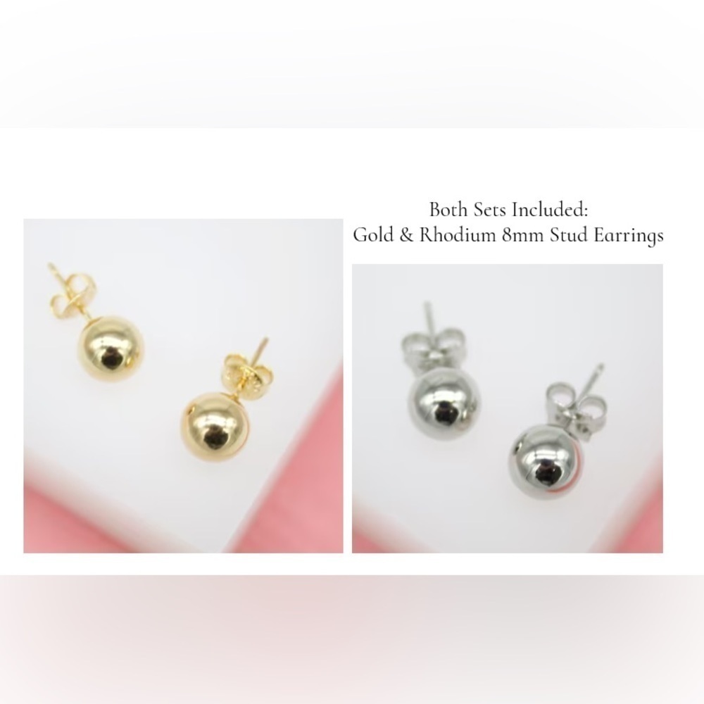 18K Gold Filled‎ Small Gold And Rhodium 8mm Stud Earrings - The Essential Set!